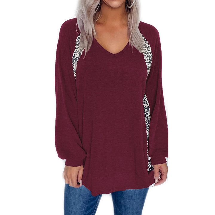 Damen Oversize V-Ausschnitt Langarm-Tunik mit Leo-Seiteneinsätzen und lässiger Silhouette Echoarchiv
