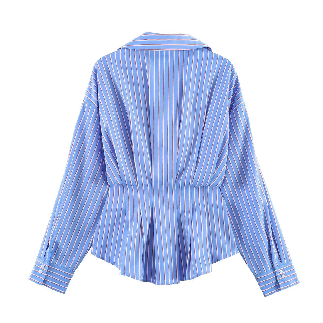 Damen Gestreifte Oversize-Bluse mit taillierenden Raffungen und Hemdkragen Echoarchiv