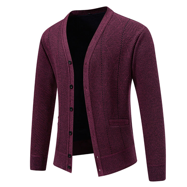 Herren Strukturierter Feinstrick-Cardigan mit Chevron‑Muster, V‑Ausschnitt und Eingrifftaschen Echo Archiv