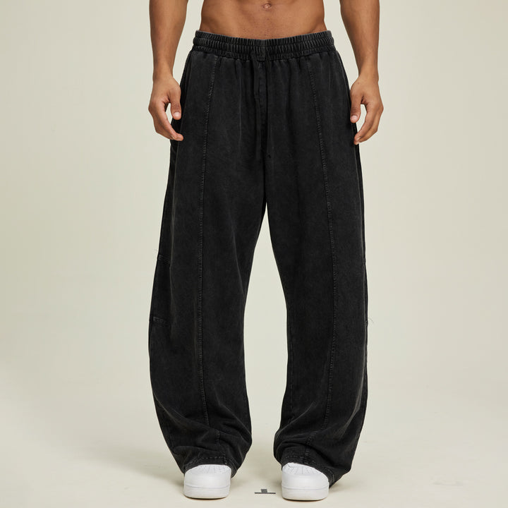 Herren Extraweite Baggy-Hose im Stonewashed-Look mit elastischem Kordelbund Echo Archiv