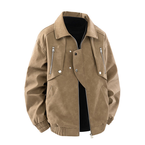 Herren modische Kunstlederjacke im Oversize-Stil mit praktischen Taschen Echoarchiv