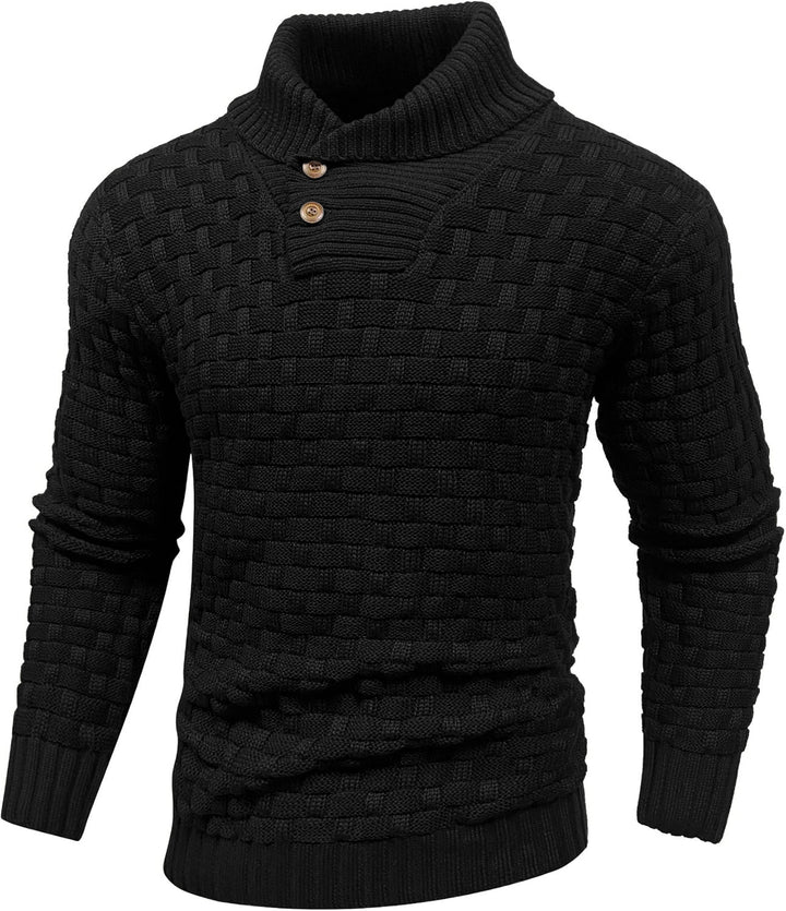 Herren Grobgestrickter Pullover mit hohem Rollkragen, Knopfleiste und Körbchenstrick Echo Archiv