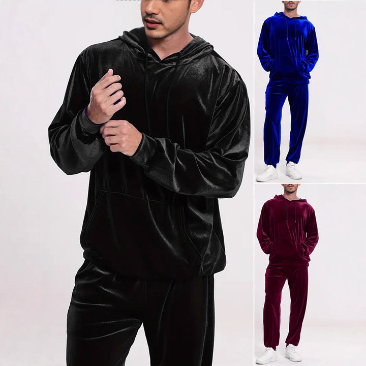 Herren Velours-Freizeitanzug mit Kapuzenpullover und lässiger Jogginghose – Cavarno