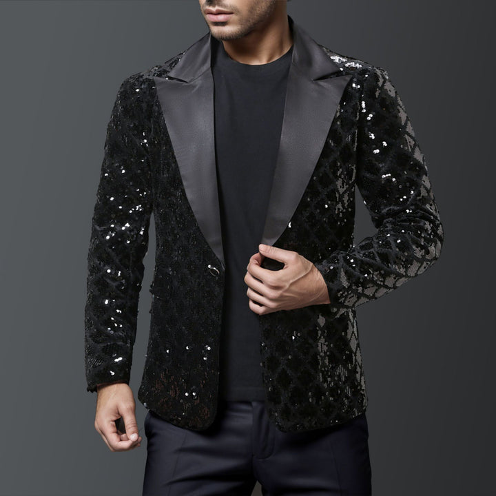 Herren eleganter Paillettenblazer mit satinierter Revers Echoarchiv