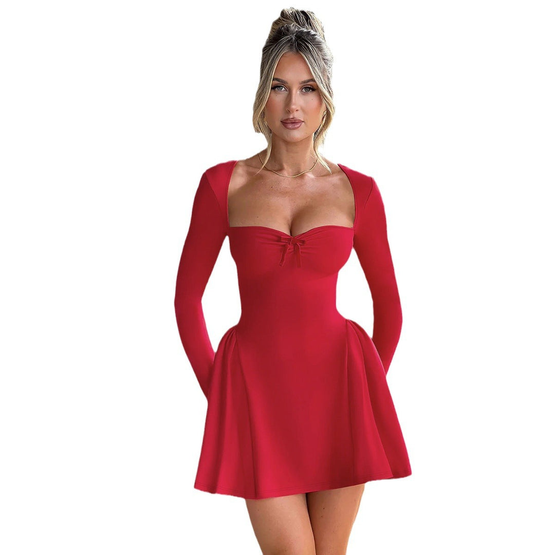 Damen Elegantes Minikleid mit Balconette-Ausschnitt und Puffärmeln Echo Archiv