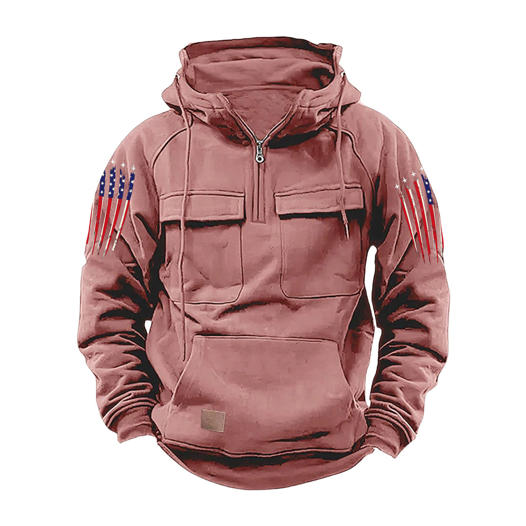 Herren nan Kapuzenpullover mit Halbzip, Cargo-Brusttaschen und Kängurutasche Echo Archiv