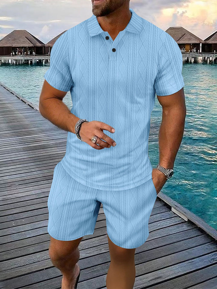 Herren Poloshirt mit strukturiertem Design und Kurzshorts Echoarchiv