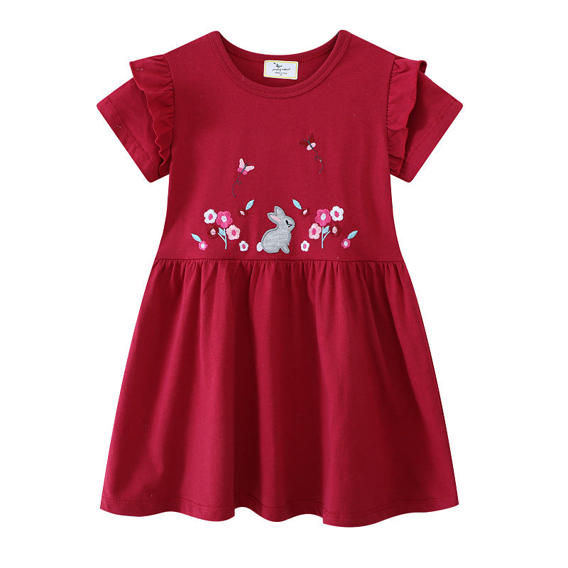 Mädchen Freizeitkleid mit niedlichem Hasen- und Blumenmotiv Echo Archiv