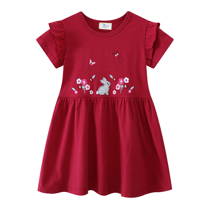 Mädchen Freizeitkleid mit niedlichem Hasen- und Blumenmotiv Echo Archiv