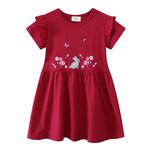 Mädchen Freizeitkleid mit niedlichem Hasen- und Blumenmotiv Echo Archiv
