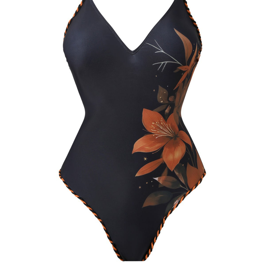 Damen Mode-Badeanzug mit floralem Design und transparentem Wickelrock Echo Archiv