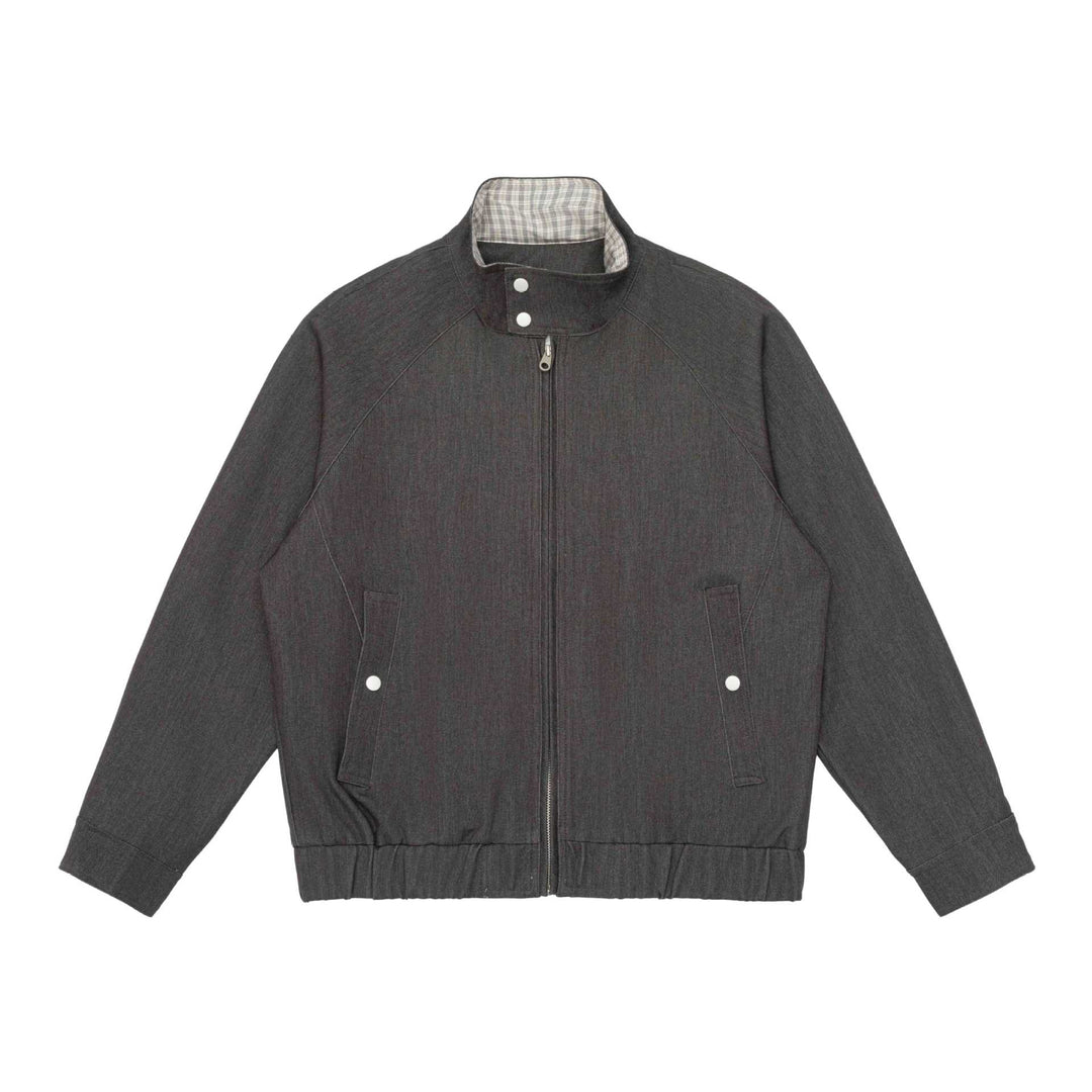 Unisex Kurzblouson im Denim‑Mix mit gesteppter Teilung, Stehkragen und verdecktem Reißverschluss Echoarchiv