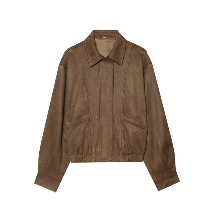 Damen Oversized Bomberjacke im Vintage-Velourslook mit Kentkragen, aufgesetzten Taschen und elastischem Saum Echo Archiv