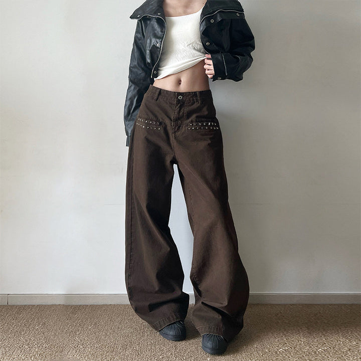 Damen Extraweite Baggy-Hose mit Nietverzierung und Utility-Details Echo Archiv