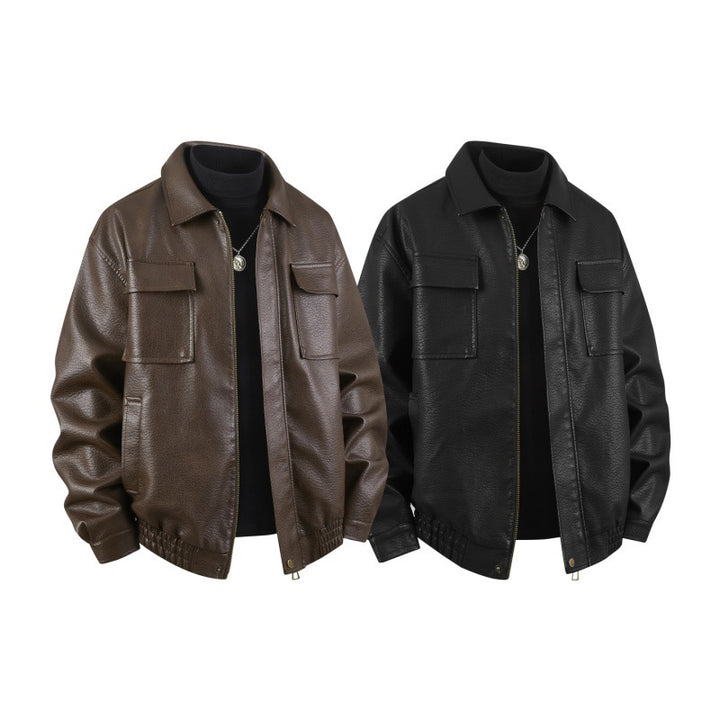 Herren Overshirt-Bomberjacke aus Kunstleder mit Klappbrusttaschen & elastischem Saum Echoarchiv