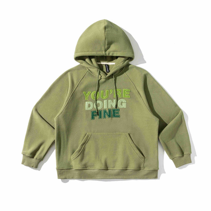 Unisex Weit geschnittener Fleece-Kapuzenpullover mit Statement-Stickerei Echoarchiv