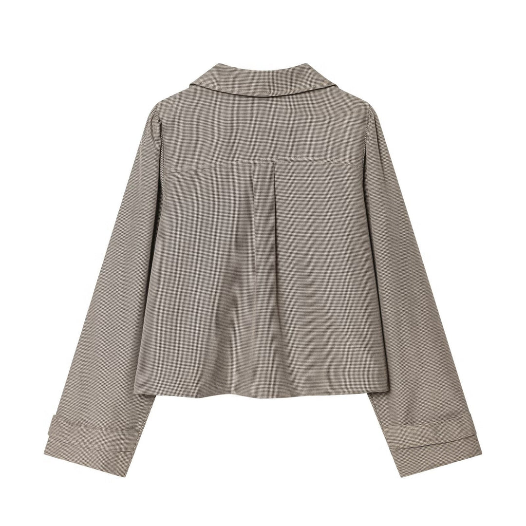 Damen Cropped-Jacke im Glencheck mit rundem Kragen und verdeckter Knopfleiste Echo Archiv