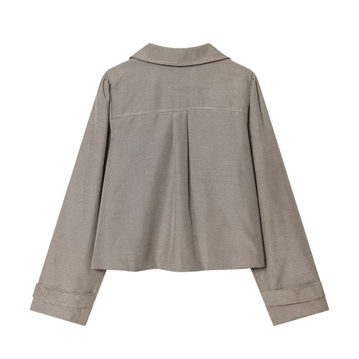 Damen Cropped-Jacke im Glencheck mit rundem Kragen und verdeckter Knopfleiste Echo Archiv