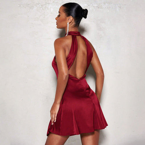 Damen Elegantes Cocktailkleid mit hochgeschlossenem Kragen und fließendem Schnitt Echo Archiv