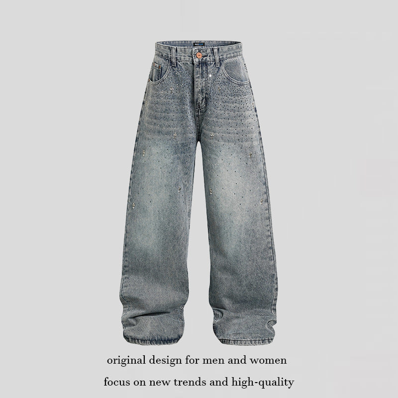Damen Weite hochgeschnittene Baggy-Jeans mit Used-Wash und Steppdetail Echoarchiv
