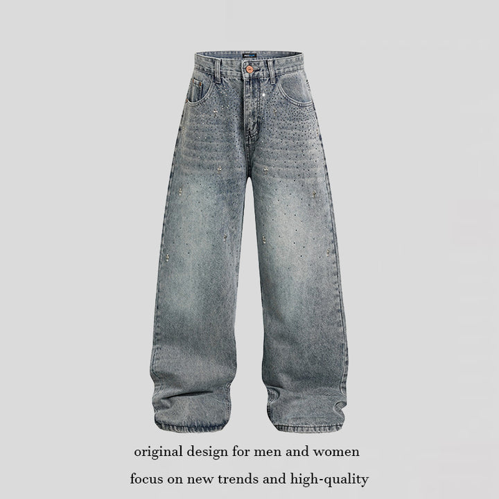 Damen Weite hochgeschnittene Baggy-Jeans mit Used-Wash und Steppdetail Echoarchiv
