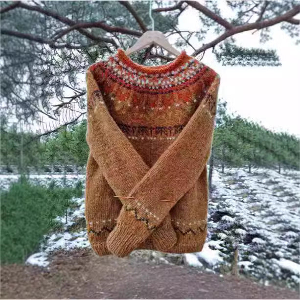 Damen nan Norwegerpullover aus Wollmix mit Rundhalsausschnitt und traditionellem Fair-Isle-Yoke Echo Archiv