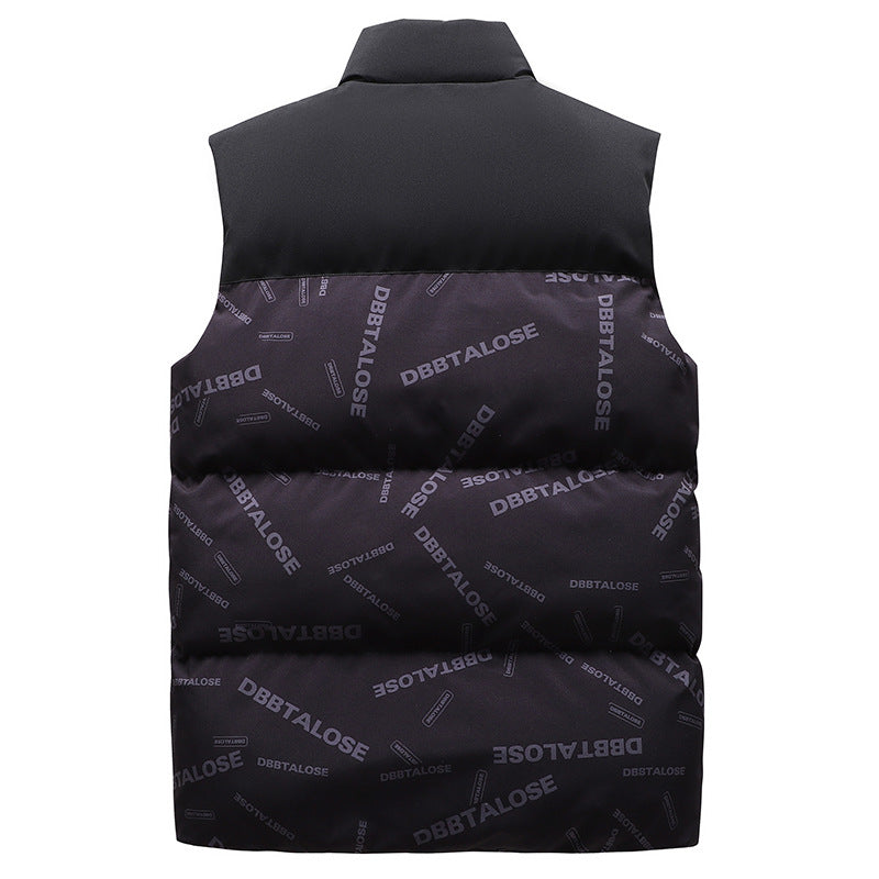 Herren Urban gesteppte Puffer‑Weste mit hohem Kragen, Kontrast-Schulterpartie und Allover‑Logodruck Echoarchiv