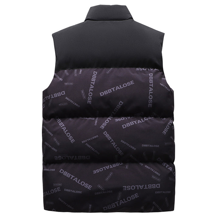 Herren Urban gesteppte Puffer‑Weste mit hohem Kragen, Kontrast-Schulterpartie und Allover‑Logodruck Echoarchiv