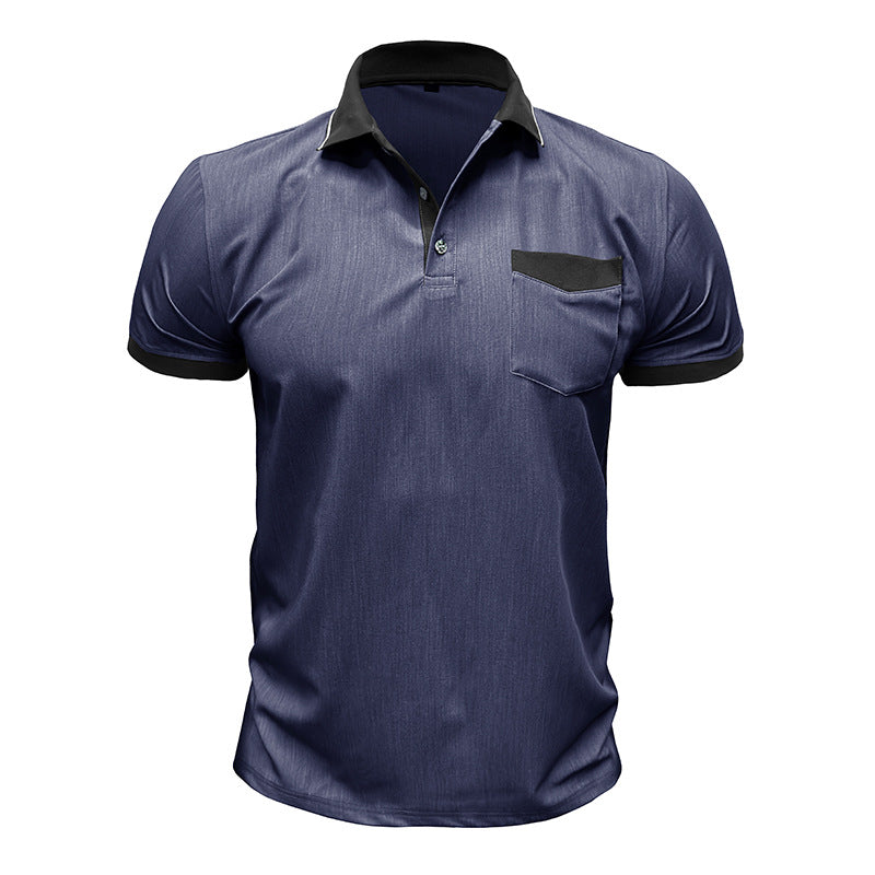 Herren Polohemd mit feinem Denim-Design und Kontrastkragen Echoarchiv