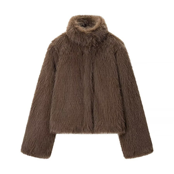 Damen Kurze Kunstfelljacke mit hohem Stehkragen und Oversized‑Silhouette Echo Archiv