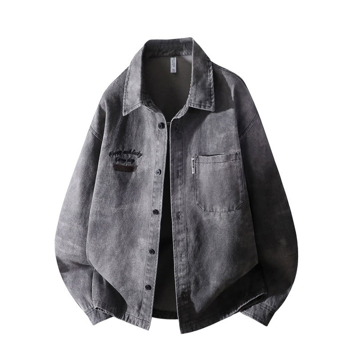 Herren Vintage-inspirierte Canvas-Überhemdjacke mit used-washed Effekt, kastiger Passform & aufgesetzter Brusttasche Echoarchiv