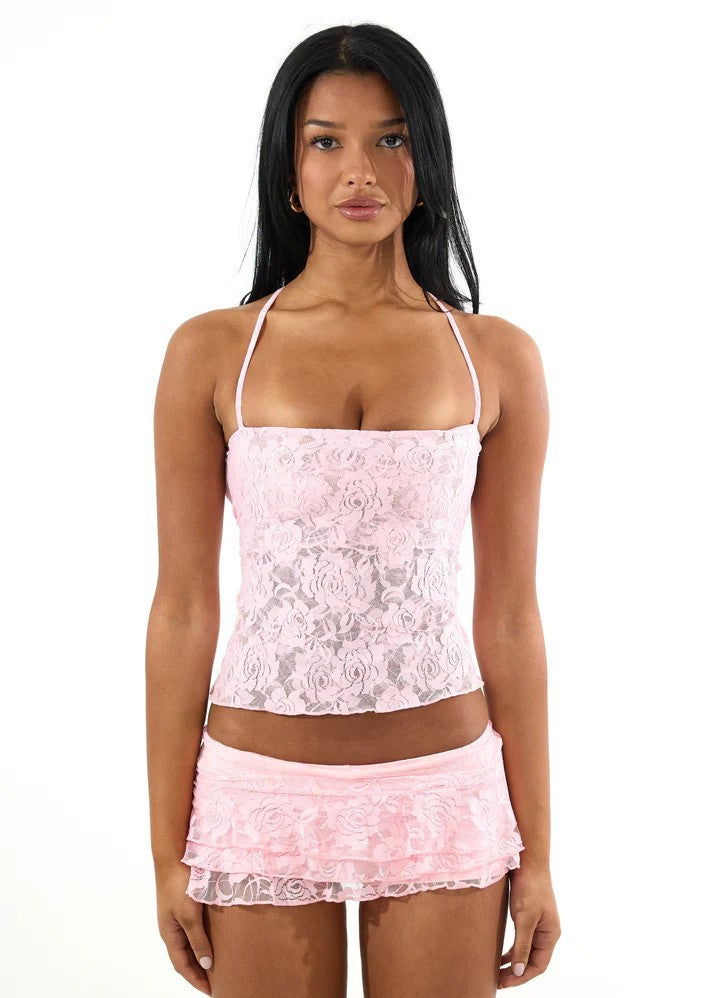 Damen Spaghetti-Träger Crop-Top mit Spitzenmuster Echo Archiv