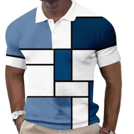 Herren nan kurzärmeliges Poloshirt mit geometrischem Blockmuster und feinem Strukturpiqué Echo Archiv
