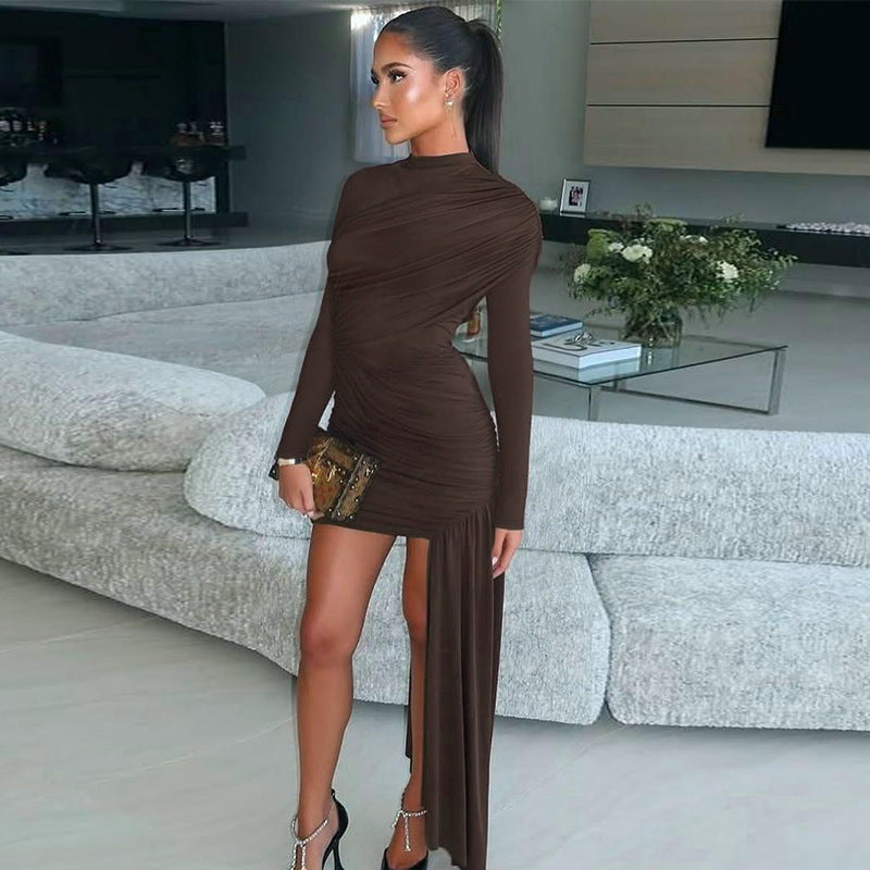 Damen elegantes Wickelkleid mit asymmetrischem Saum und langen Ärmeln Echo Archiv