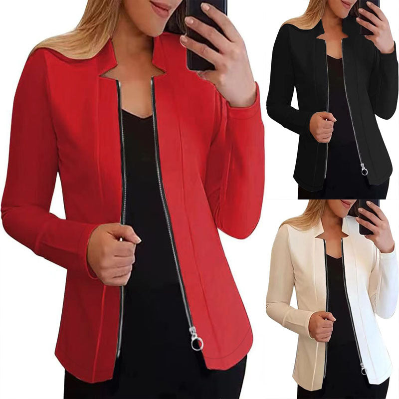 Damen Echoarchivrne Blazerjacke mit Asymmetrischem Reißverschluss und Figurbetontem Schnitt Echoarchiv