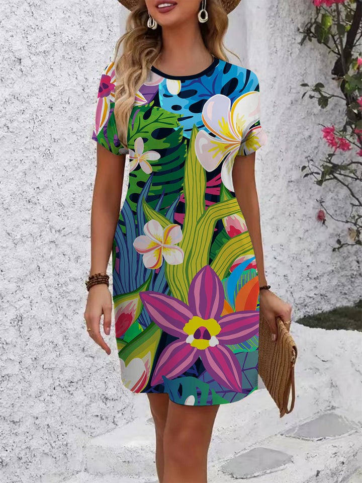 Damen Kurzarm Kleid mit botanischem Druck Echo Archiv