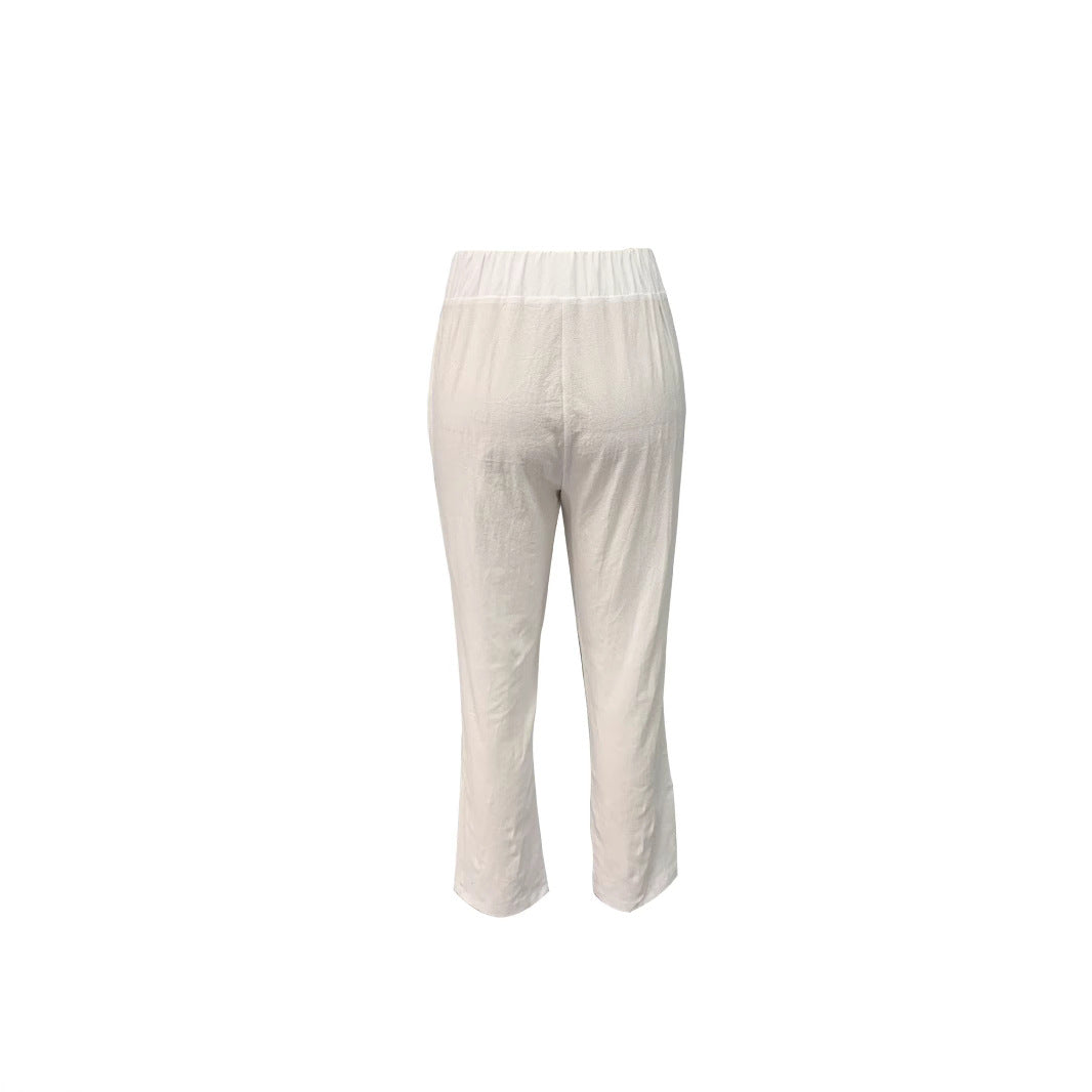 Damen Leichte und luftige Leinenhose mit elastischem Hüftbund und Seitentaschen Echoarchiv