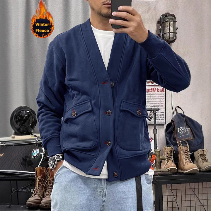 Herren Fleece-Cardigan mit Knopfleiste und aufgesetzten Taschen Echoarchiv