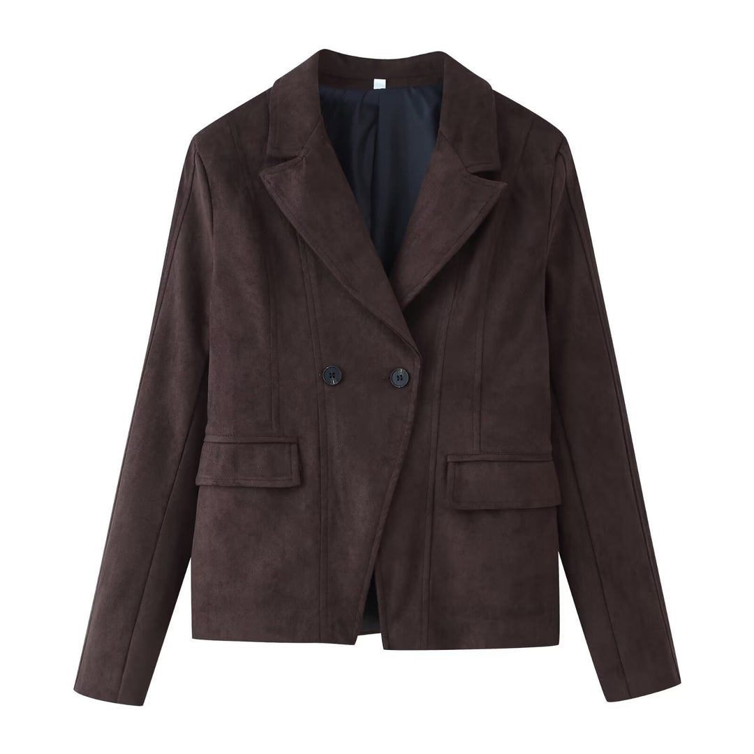 Damen Taillierter Velours‑Imitatblazer mit Doppelreiher und Pattentaschen Echo Archiv