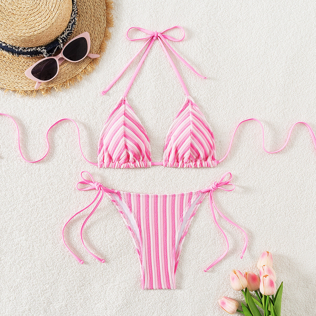 Damen Triangel-Bikini mit raffinierten Streifen und verspielten Schleifen Echo Archiv