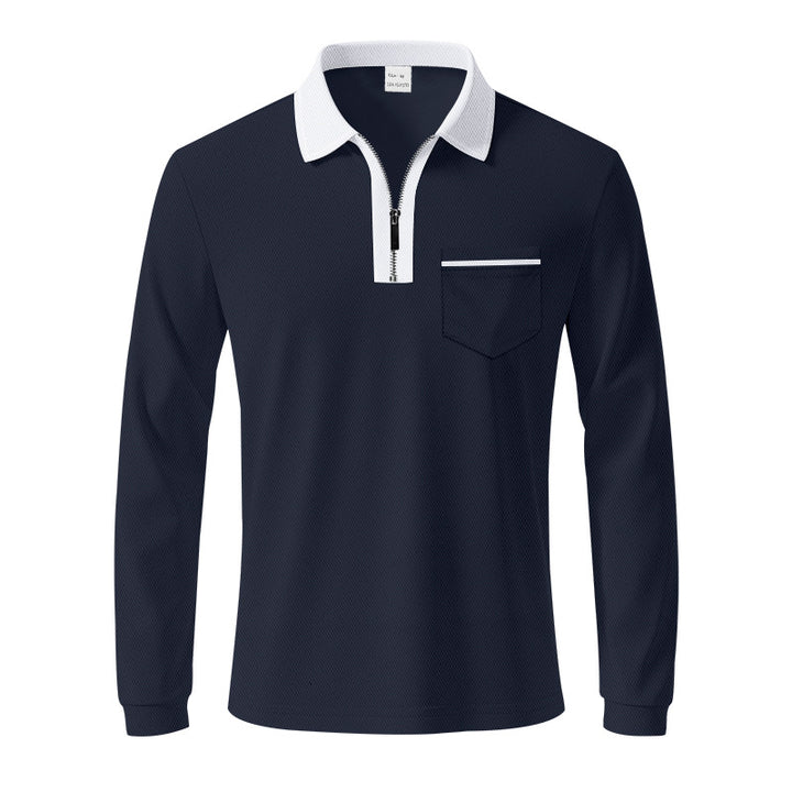 Herren nan langärmeliges Polo mit halbem Reißverschluss, aufgesetzter Brusttasche und feiner Strukturjersey-Qualität Echo Archiv