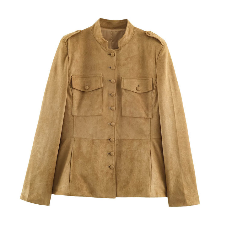 Damen Taillierte Veloursjacke im Fieldstil mit Stehkragen und Brustklappen Echo Archiv