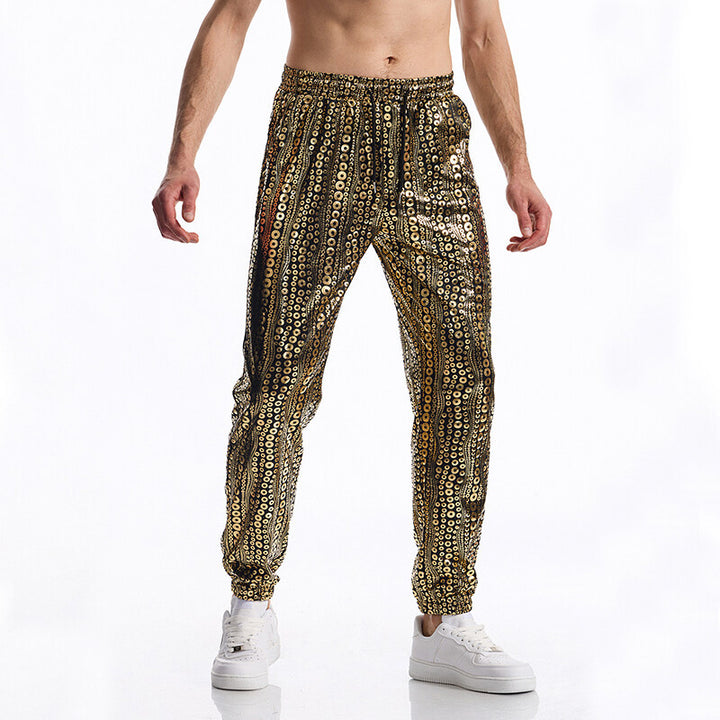 Herren Tapered Jogginghose mit elastischem Bund, Kordelzug und metallischem Kreisprint Echo Archiv