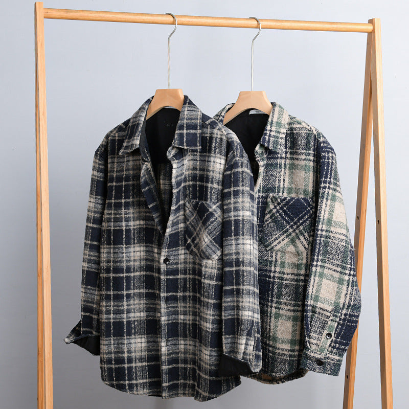 Herren Karierter Overshirt aus Teddyfleece mit aufgesetzter Brusttasche und verdeckter Knopfleiste Echoarchiv