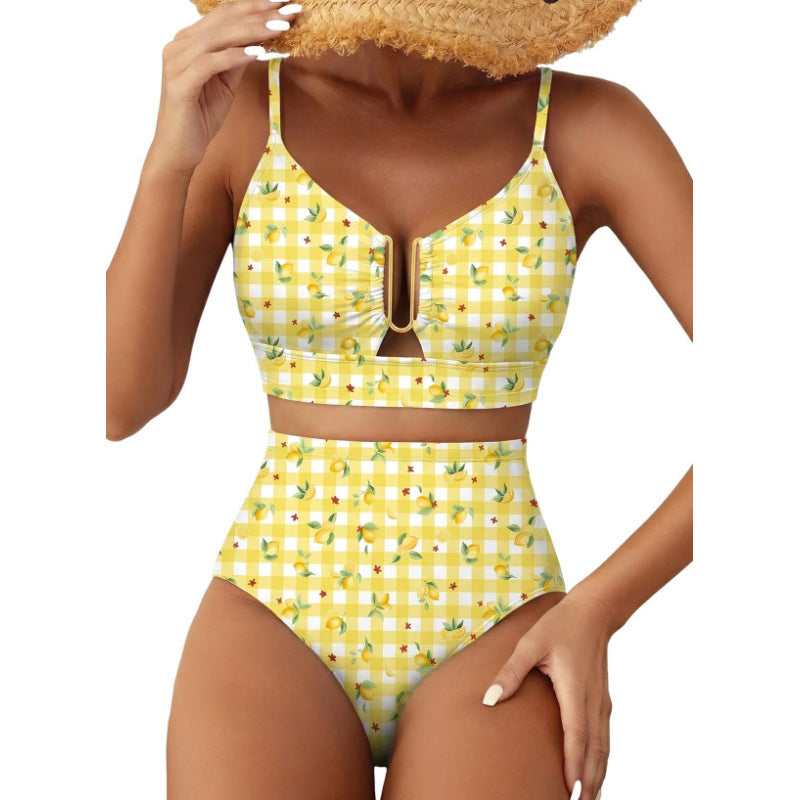 Damen Hoch geschnittener Bikini mit floralem Muster und Leo-Print Echo Archiv