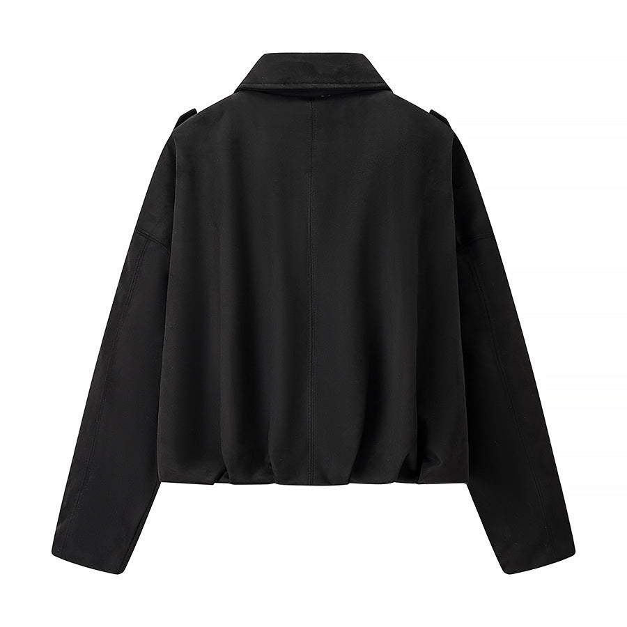 Damen nan cropped Boxy-Blouson mit Hemdkragen, verdeckter Frontleiste und elastischem Saum Echo Archiv