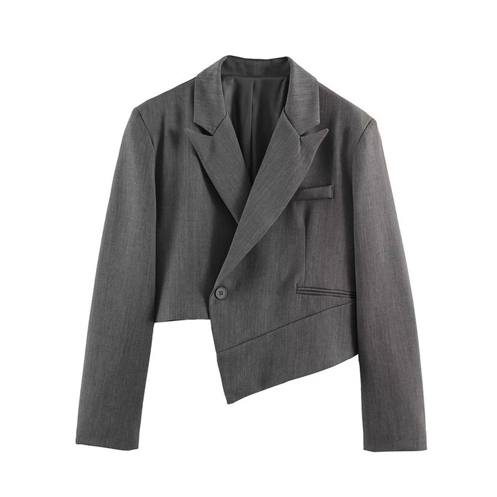 Damen Asymmetrischer Cropped-Blazer mit schräger Saumlinie und Reverskragen Echo Archiv