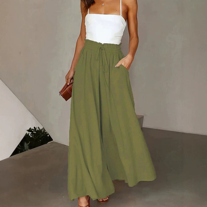 Damen Weite Maxipalazzo-Hose mit Paperbag-Bund, Kordelzug und Seitentaschen – Avélisse