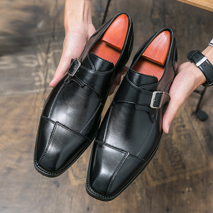 Herren eleganter zweifarbiger Monkstrap-Lederhalbschuh mit einzelner Metallschnalle und handgenähter Sohlenausführung Echo Archiv