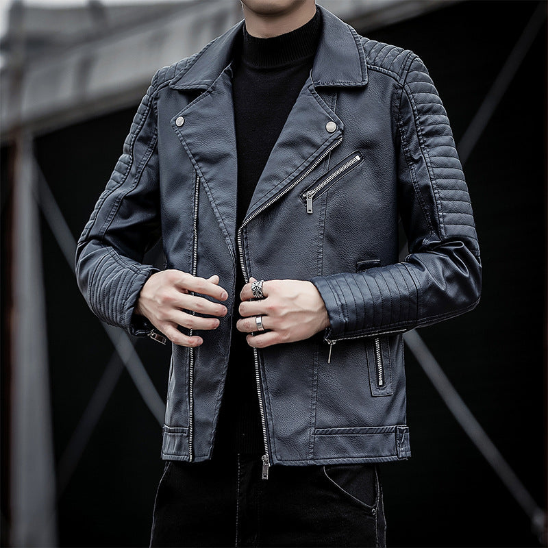 Herren Bikerjacke aus Lederimitat mit gesteppter Ärmelpartie und asymmetrischem Reißverschluss – Taviero